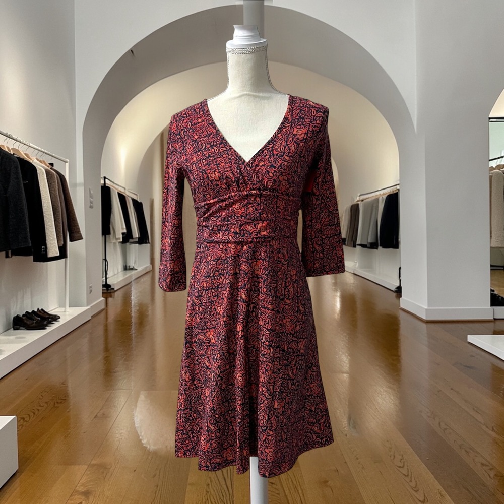 Patagonia Womens Red Navy Paisley Floral Organic Cotton V-Neck Dress Medium
